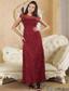 Wine Red Column Bateau Ankle-length Beading Prom / Evening Dress