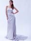 Lilac Column Strapless Brush Train Beading Elastic Wove Satin Beading Prom Dress