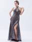 Sliver Column / Sheath High-neck Brush Train Sequin Prom Dress