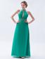 Turquoise Column / Sheath High-neck Floor-length Chiffon Beading Prom Dress