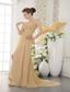 Gold Empire Strapless Brush Train Chiffon Appliques and Ruch Prom / Graduation Dress