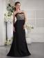 Black Column Strapless Floor-length Taffeta Ruch Prom / Graduation Dress