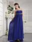 Blue Empire Strapless Brush Train Chiffon Beading prom / Evening Dress