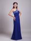 Blue Column/Sheath One Shoulder Floor-length Chiffon Appliques Prom Dress
