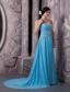 2013 Aqua Blue Prom Dress Empire Sweetheart Chiffon Beading Court Train