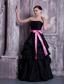Informal Black A-line Strapless Evening Dress Taffeta Sash and Pick-ups Floor-length