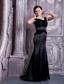 Black Column Straps Brush Train Elastic Woven Satin Beading Prom Dress