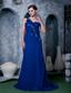 Sexy Royal Blue Column One Shoulder Prom Dress Hand Made Flower and Beading Chiffon Brush Train