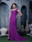 Eggplant Purple Column One Shoulder Brush Train Chiffon Prom Dress