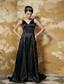 Black Column V-neck Brush Train Taffeta Sequins Prom Dress