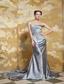 Grey Column Strapless Court Train Silk Like Satin Beading Prom Dress