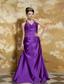 Purple Column V-neck Floor-length Taffeta Beading Prom Dress