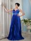 Royal Blue Empire Halter Brush Train Elastic Woven Satin Beading Prom Dress