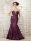 Popular Dark Purple Prom Dress Sweetheart Taffera Beading Brush Train