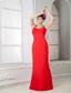 Red Column Scoop Floor-length Chiffon Beading Prom Dress