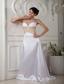 White A-line / Princess Straps Brush Train Satin Beading Prom Dress