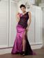 Rose Pink Column One Shoulder Brush Train Taffeta and Lace Ruch Prom Dress