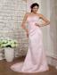 Baby Pink Column Sweetheart Brush Train Lace Beading Prom Dress