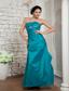 Tuquoise Column Strapless Ankle-length Taffeta Beading Prom / Evening Dress