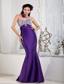 Purple Mermaid Sweetheart Floor-length Satin Beading Prom Dress