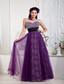 Purple Empire Sweetheart Floor-length Tulle and Leopard Beading and Bow Prom Dress