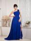 Royal Blue A-line / Princess One Shoulder Brush Train Chiffon Beading and Bow Prom Dress