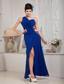 Royal Blue Empire One Shoulder Ankle-length Chiffon Ruch Prom Dress