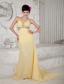 Light Yellow Empire Straps Brush Train ChiffonBeading Prom Dress