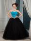 Blue and Black A-line Sweetheart Floor-length Organza and Tullea Beading Prom Dress