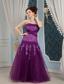 Elegant Purple Column Strapless Floor-length Tulle Embroidery Prom Dress