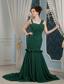 Dark Green Mermaid Straps Brush Train Chiffon Ruch Prom Dress