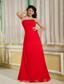 Red Column Strapless Floor-length Chiffon Ruch Prom Dress