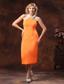 Orange Halter Neckline Satin Dama Dresses for Quinceanera With Tea-length
