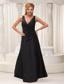 V-neck Black Modest 2013 Bridesmaid Dress For Formal Evening Taffeta Floor-length Ruch