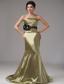 Strapless Mermaid Elastic Woven Satin Olive Green Prom Dress With Black Sash