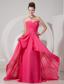 Coral Red Empire Sweetheart Brush Train Chiffon Prom Dress