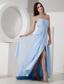 Customize Light Blue Empire One Shoulder Evening Dress Chiffon Beading Floor-length