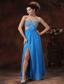 Teal Beaded Decorate Bust Stylish Evening Dress With Strapless Chiffon