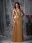 Gorgeous Gold Evening Dress Empire Halter Taffeta Beading Floor-length