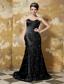 Black Column Sweetheart Brush Train Taffeta Sequins Prom Dress