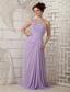 Lavender Empire One Shoulder Brush Train Chiffon Appliques Prom Dress