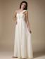 White Empire One Shoulder Low Cost Prom Chiffon Hand Made Flowers Floor-length
