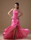 Hot Pink Column Strapless Brush Train Taffeta Beading Prom Dress