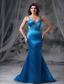 Knoxville Iowa Mermaid Blue Beaded Decorate Straps and Bust Brush Train 2013 Prom dress