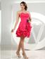 Ruffles Column Sweetheart Taffeta Mini-length Prom Dress Hot Pink