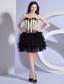 Appliques Decorate Bodice Light Yellow and Black Knee-length Ruffled Layers 2013 Prom Dress