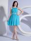 Beading and Ruching Decorate Bodice Halter Aqua Blue Chiffon Knee-length 2013 Prom Dress