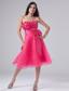 Sweetheart A-Line Organza Knee-length Hand Made Flowers Prom Dress Hot Pink