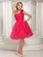 Hand Made Flowers Coral Red One Shoulder Plus Size Prom Dress Organza With Ruch Bodice
