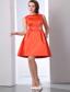 Modest Orange Red Bateau Beading Prom Dress Mini-length Taffeta